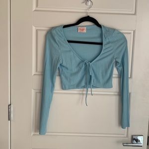 Blue Long sleeve tie top